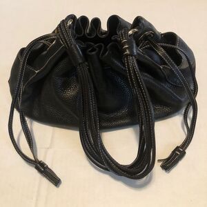 Kate Spade Drawstring Hobo Bag Black Pebbled Leather White Stitching